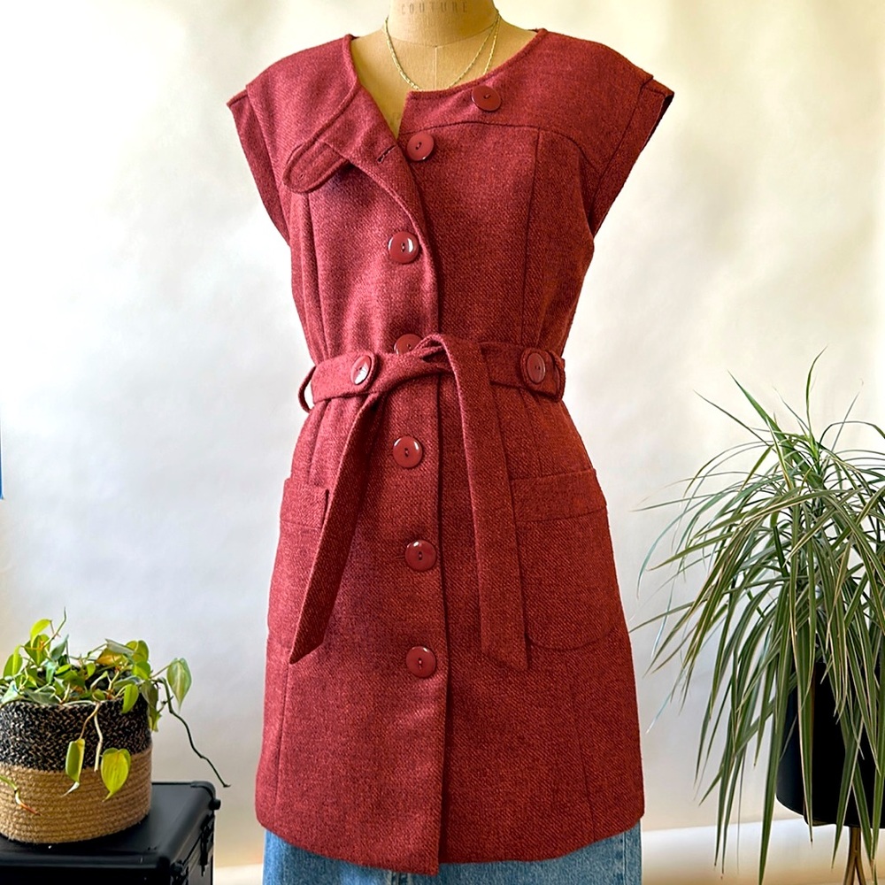 Anthropologie Tabitha Blustery Days Tweed Dress Jacket Vest in Rust, Size 8